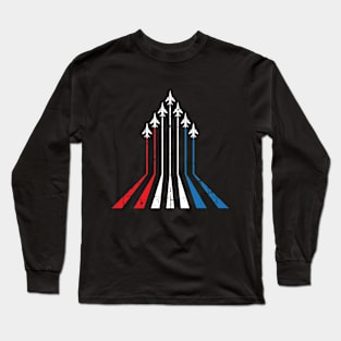 American Flag USA Airplane Jet Fighter 4th of July Patriotic Vintage Long Sleeve T-Shirt